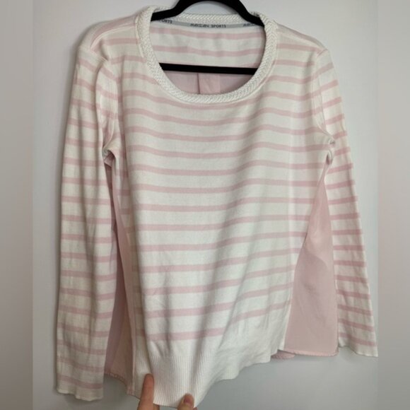 Marc Cain Pink White Striped mix media Women's Top - Picture 2 of 8